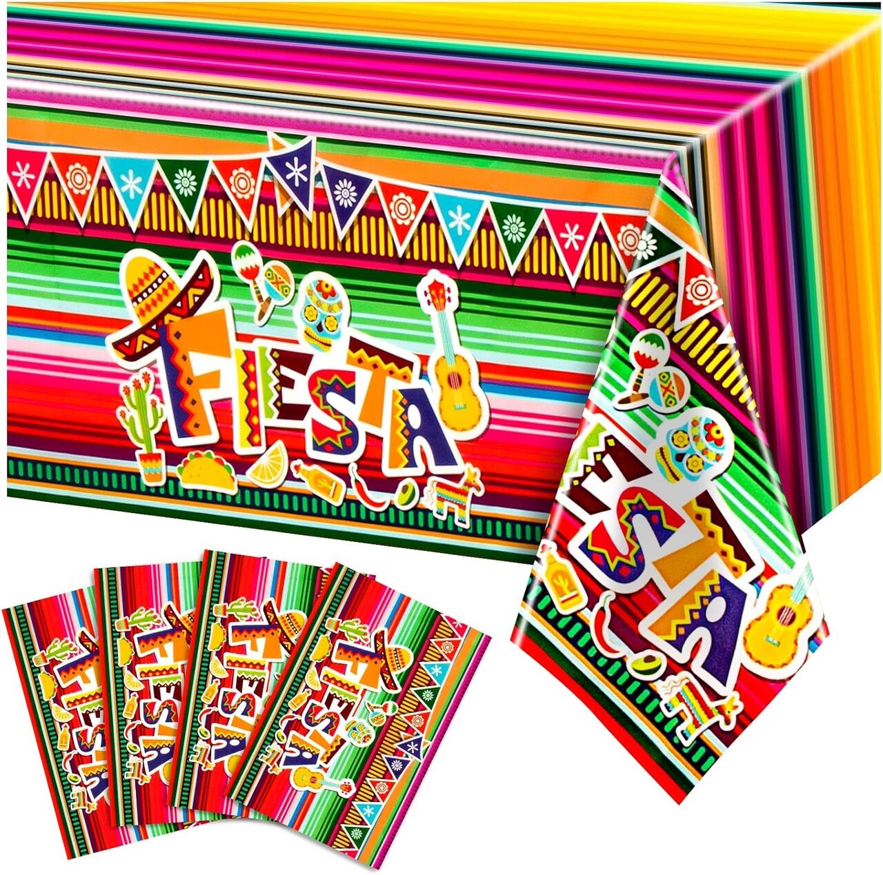 4Pack Fiesta Tablecloth, Fiesta Taco Night Birthday Party Decorations, Mexican Themed Party Supplies